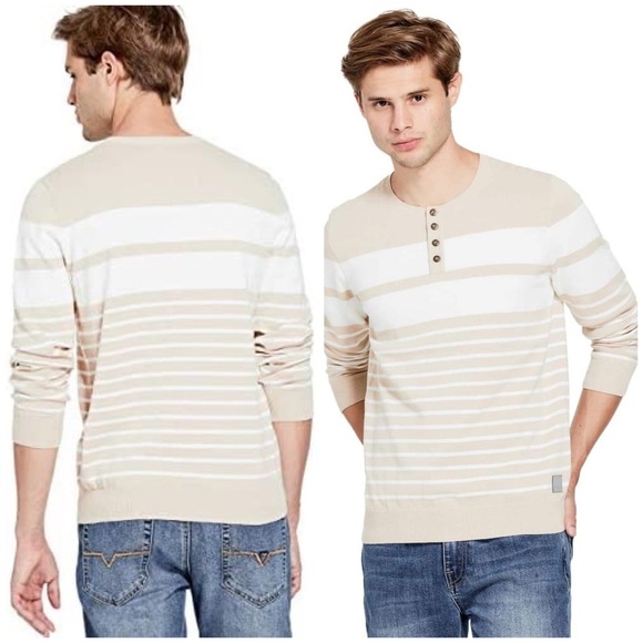 New GUESS Factory Kevin Striped Henley Sweater XS - Picture 2 of 2